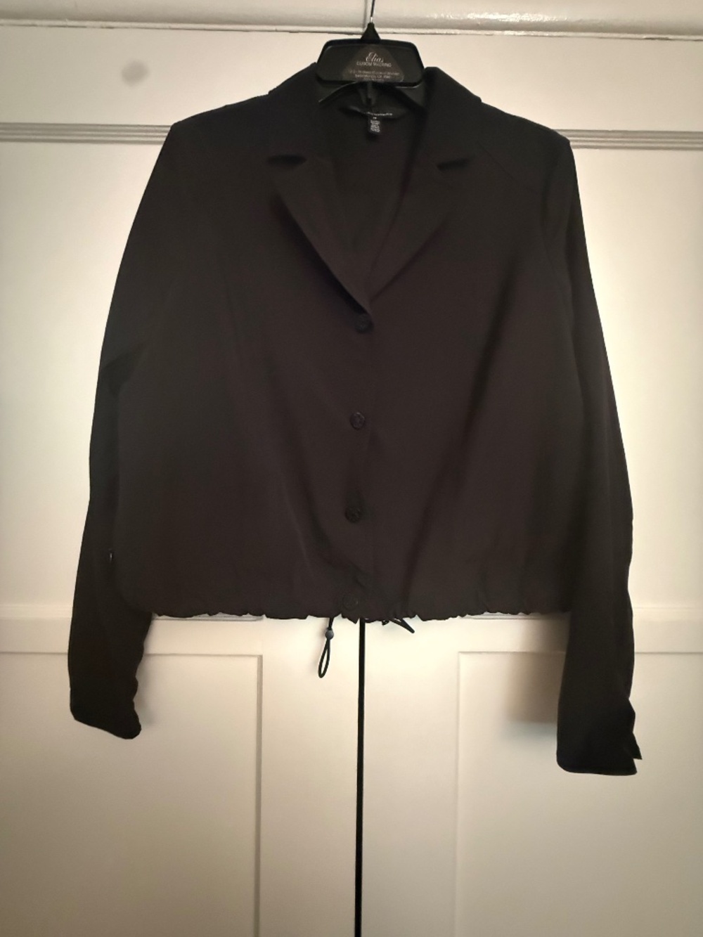 NWOT White House Black Market Black Cropped Jacket/Top Drawstring Hem Size M